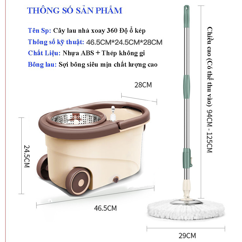 Bộ Chổi Lau Nhà Tự Vắt 360 Độ, Thùng Lau Công Nghệ Ổ Quay Đĩa Kép Mới PR04