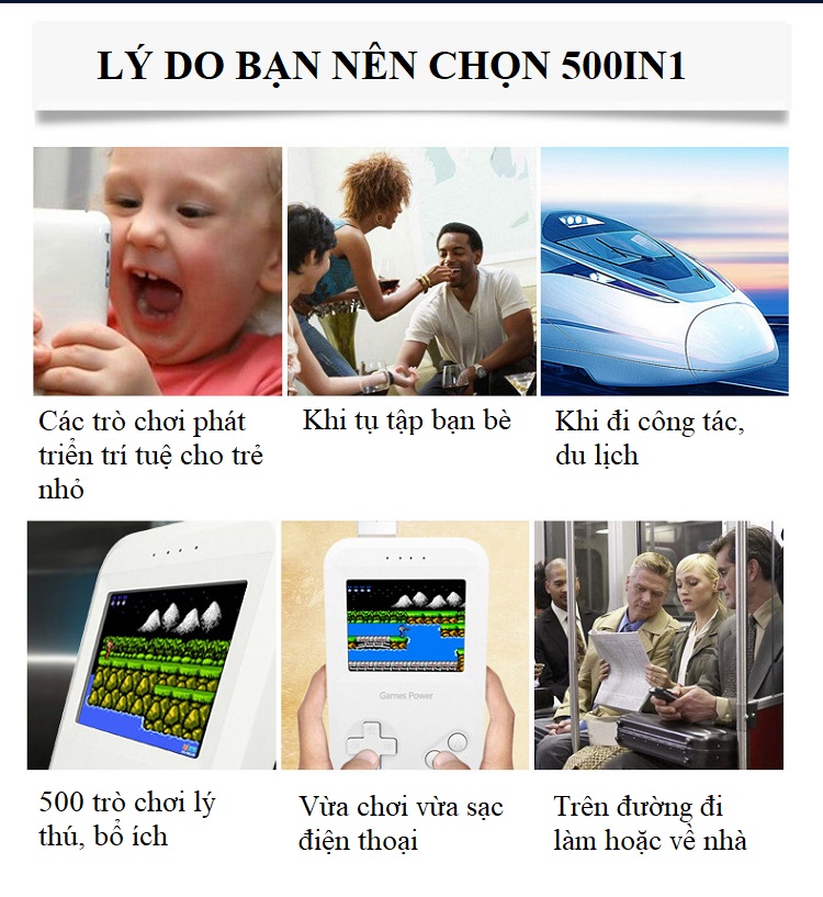 Máy Chơi Game Cổ Điển Mini Tích Hợp 500 Game Kiêm Sạc Dự Phòng