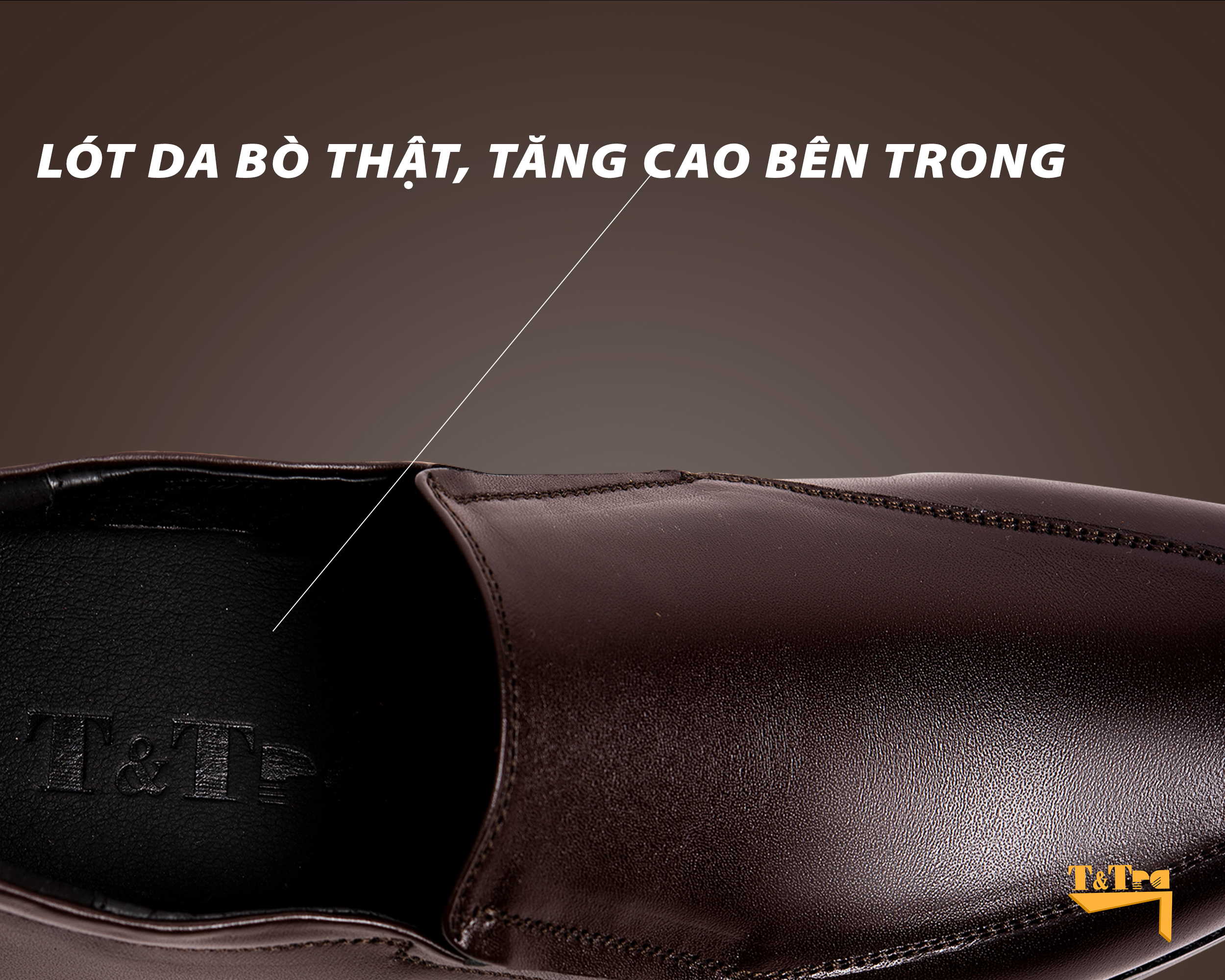 Giày Tăng Chiều Cao Nam T&TRA Tăng Cao 6Cm- S1013 Nâu Tối- Chất Liệu Da Bò Cao Cấp, Đế Cao Su Ghép- Đế Pháp, Phần Tăng Cao Ẩn Bên Trong