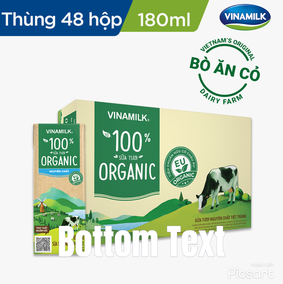 Sữa Tươi Tiệt Trùng Vinamilk 100% Organic Không Đường - Thùng 48 Hộp 180ml