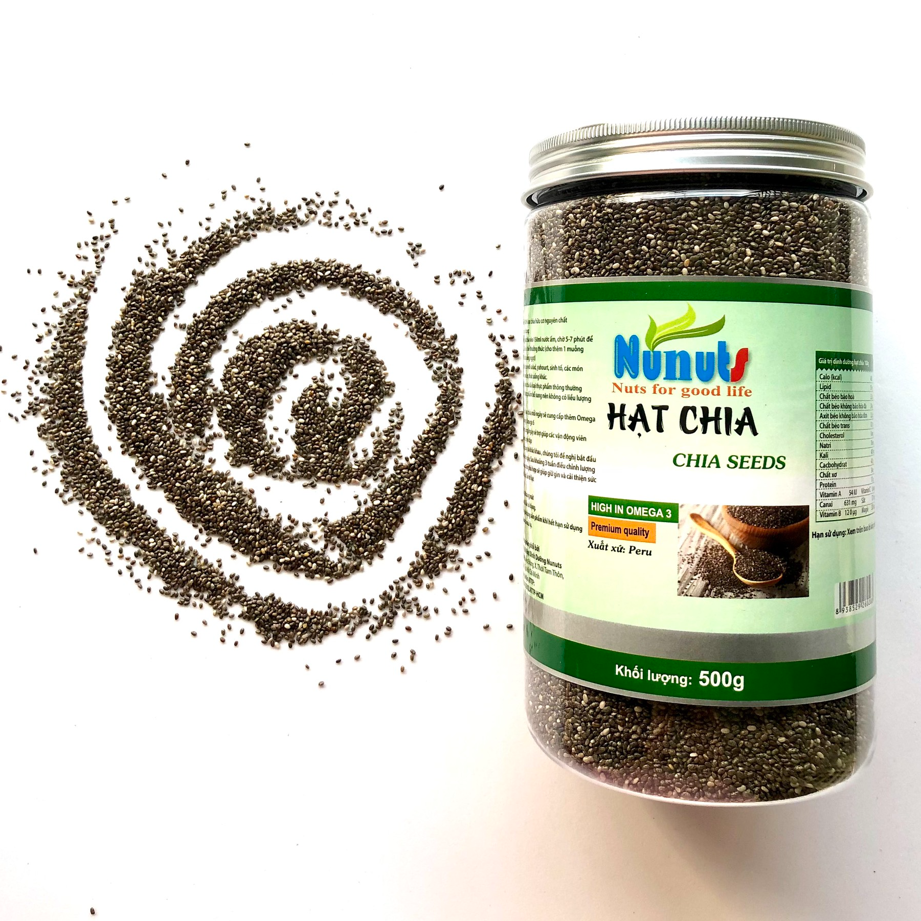 HẠT CHIA HỮU CƠ NUNUTS - Hạt chia Organic mẩy, nở đều 500g, 1kg