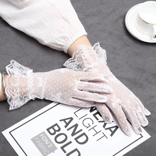 Găng tay cô dâu lưới ren thêu hình trắng (Đen) Giangpkc