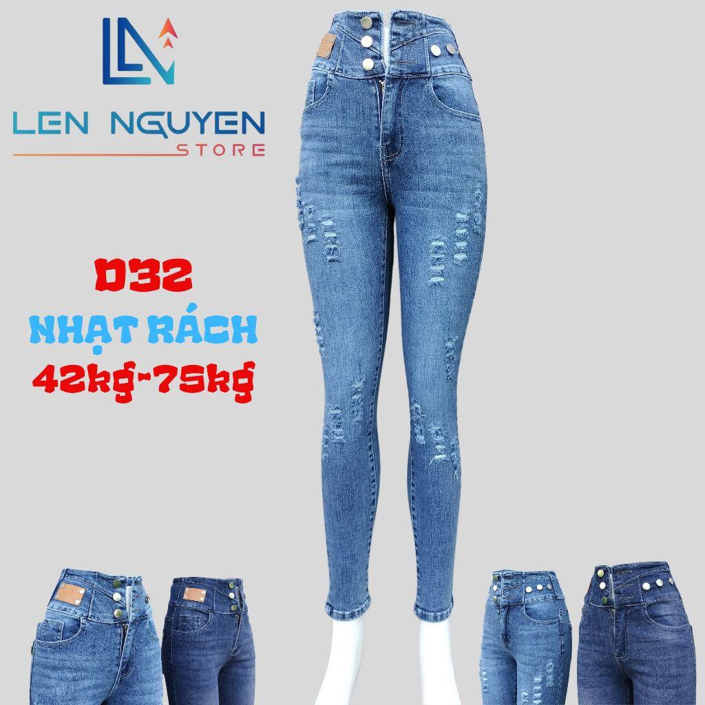 D32_Quần jean nữ, dài, lưng cao, quần bò nữ dáng ôm, quần rin nữ có big size, cho 42kg đến 75kg,LEN NGUYEN STORE - Xanh Nhạt