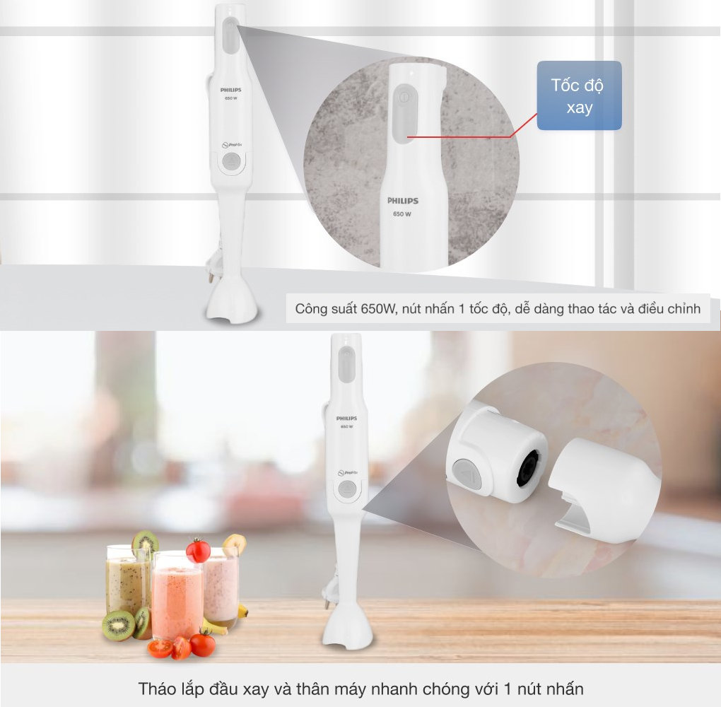 Máy xay cầm tay đa năng ProMix Philips HR2531 công suất 650W - hàng chính hãng