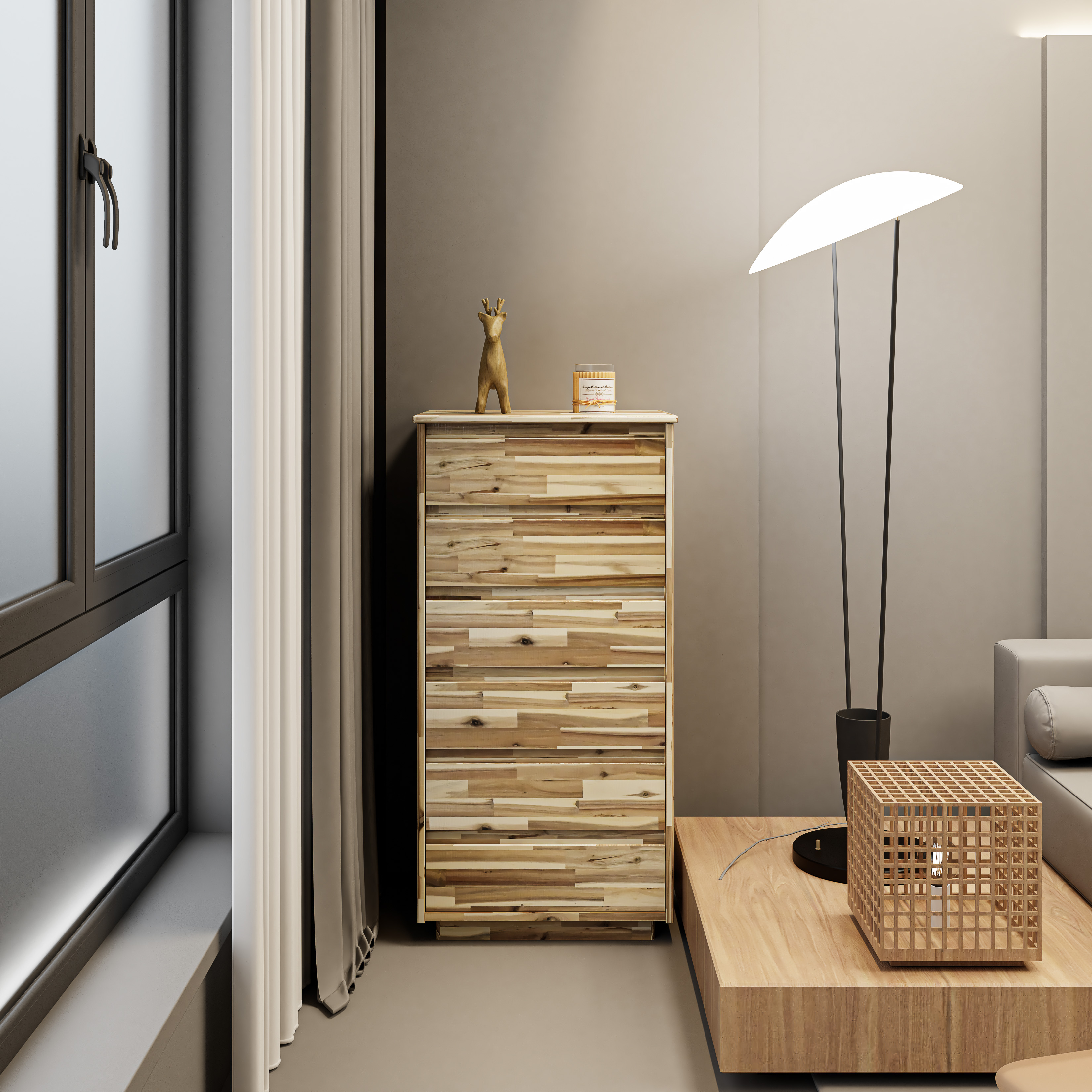 HAPPY FURNITURE , gỗ tự nhiên , Tủ lưu trữ 6 ngăn kéo - GALI , THK_175 , 60cm x 45cm x 120cm