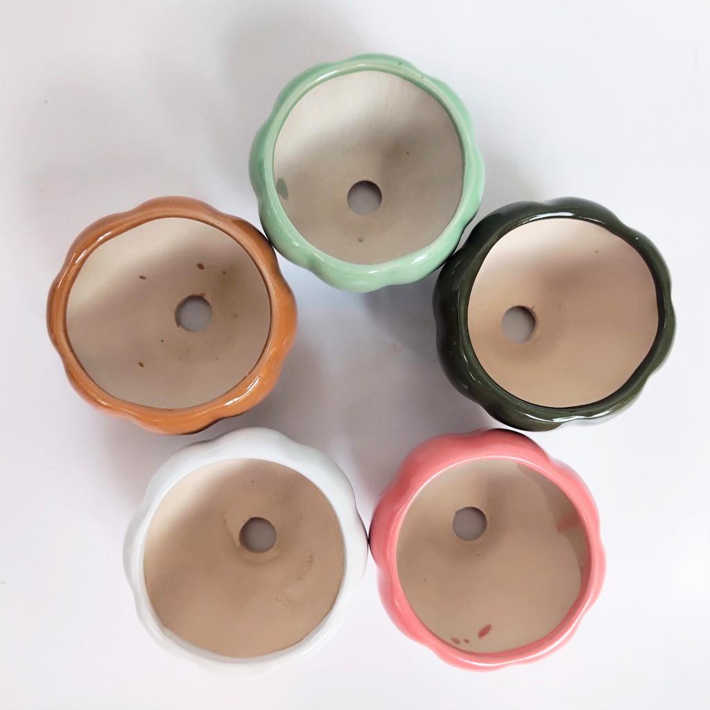 Chậu sứ mini hình quả bí ngô để bàn 8*6.5cm, sứ Bát Tràng, phù hợp trồng cây sen đá, xương rồng, cẩm nhung