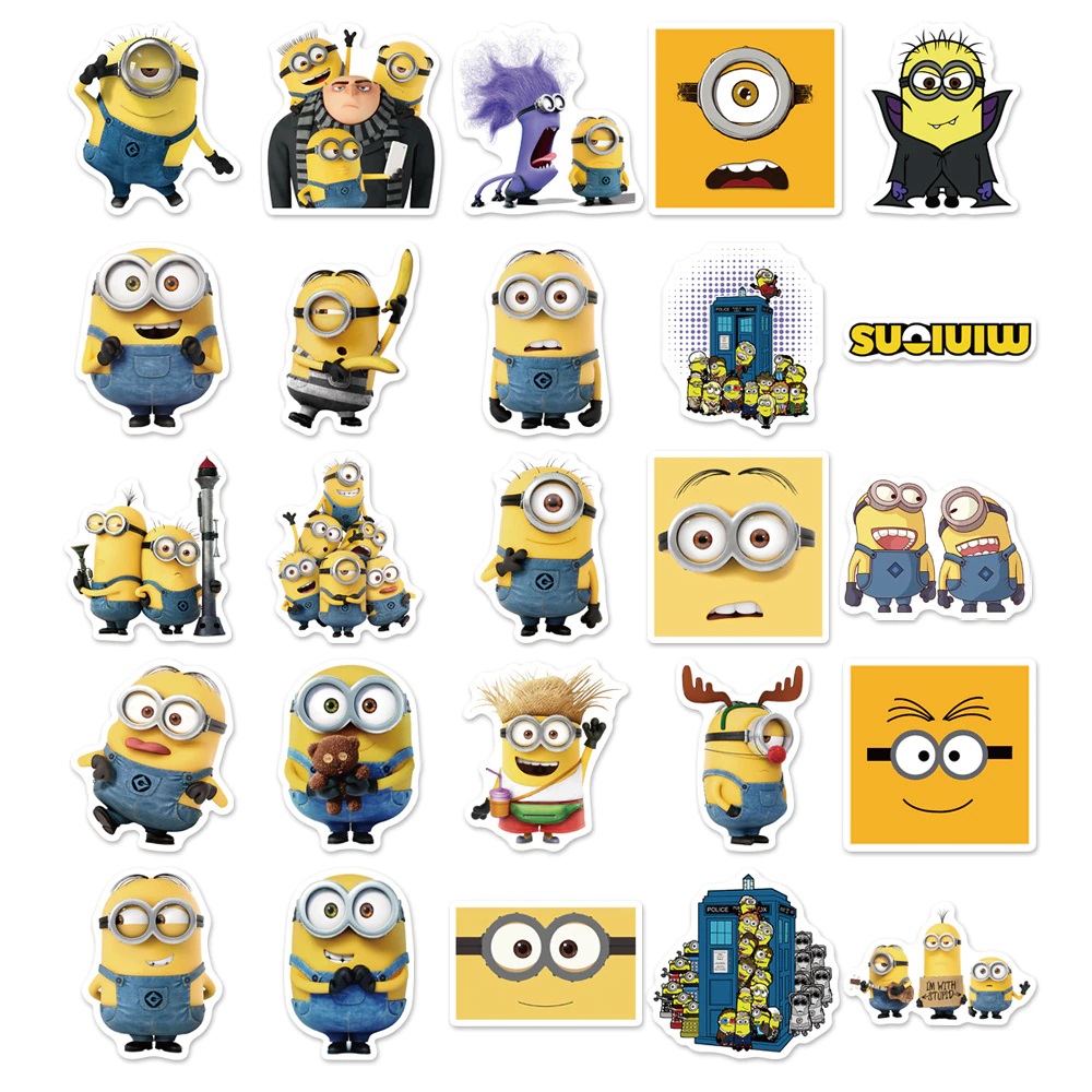 Bộ sticker MINIONS chống thấm nước trang trí mũ bảo hiểm, đàn, guitar, ukulele, điện thoại laptop