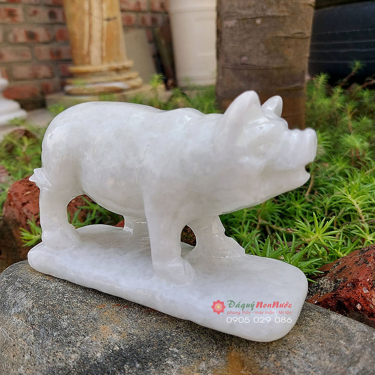 Tượng đá heo 12 con giáp phong thủy đá trắng 10cm đá Non Nước