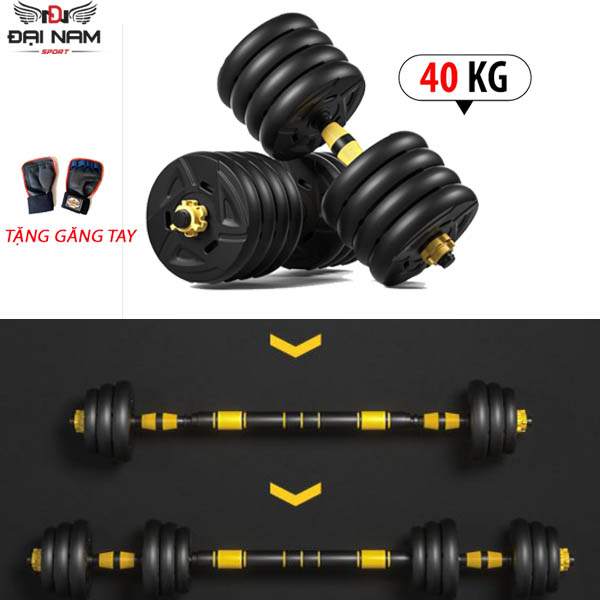 Bộ Tạ Tay Đa Năng Điều Chỉnh 40kg Thiết Kế Mới Chính Hãng Đại Nam Sport + Tặng Găng Tay Tập Tạ