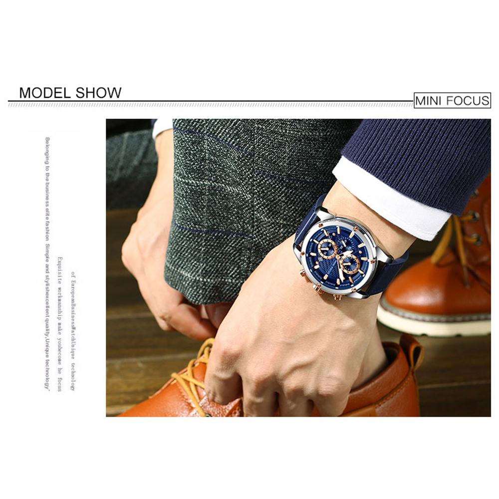 Đồng hồ đeo tay MINI FOCUS MF0161G Quartz dành cho nam thể thao đơn giản Ba mặt số phụ Lịch hiển thị phút thứ hai - Màu nâu