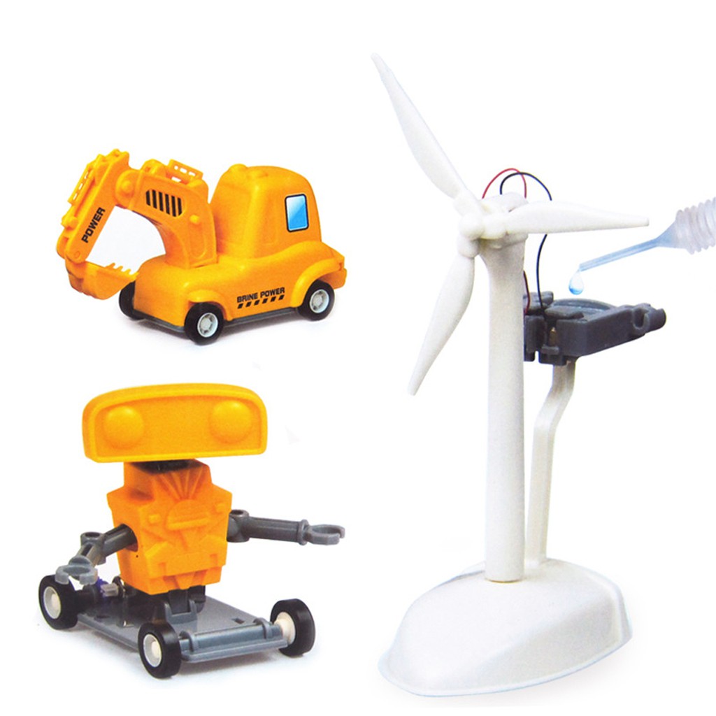 Đồ chơi khoa học Sáng Tạo Stem - Bộ lắp ráp Động cơ chạy bằng Nước muối 3 trong 1: Robot, Xe cần cẩu, Cối xây gió