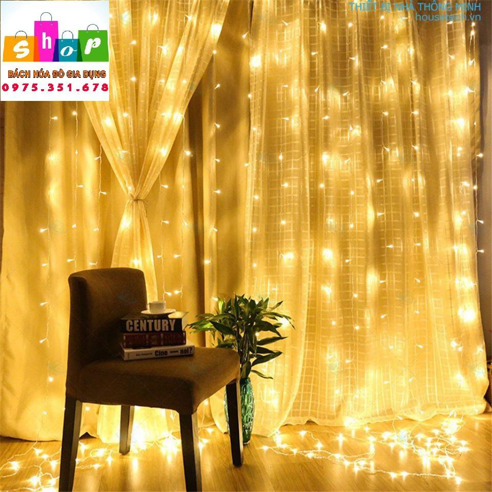 Đèn Rèm mành 3x3m 10 Dây Thả, Đèn Led Rèm Mưa Màu Vàng Ấm Trang Trí Background