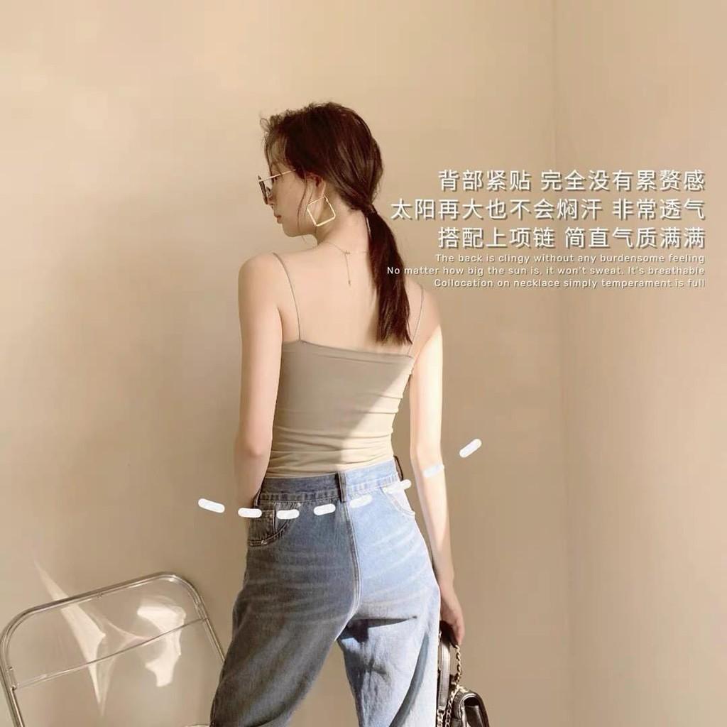 Áo 2 dây cotton lụa dáng croptop có đệm mút, áo bra đúc su gam màu siêu tây