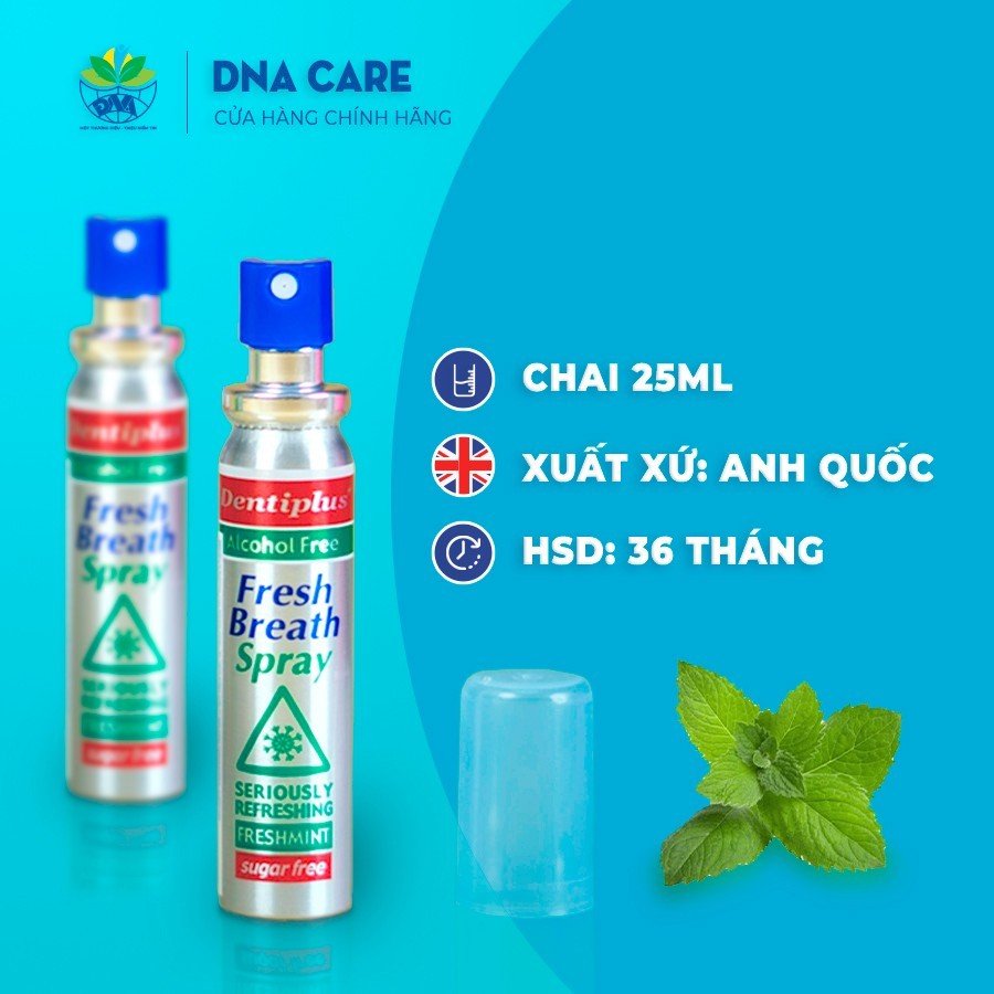 Xịt thơm miệng hương bạc hà không cồn Dentiplus chai 25ml