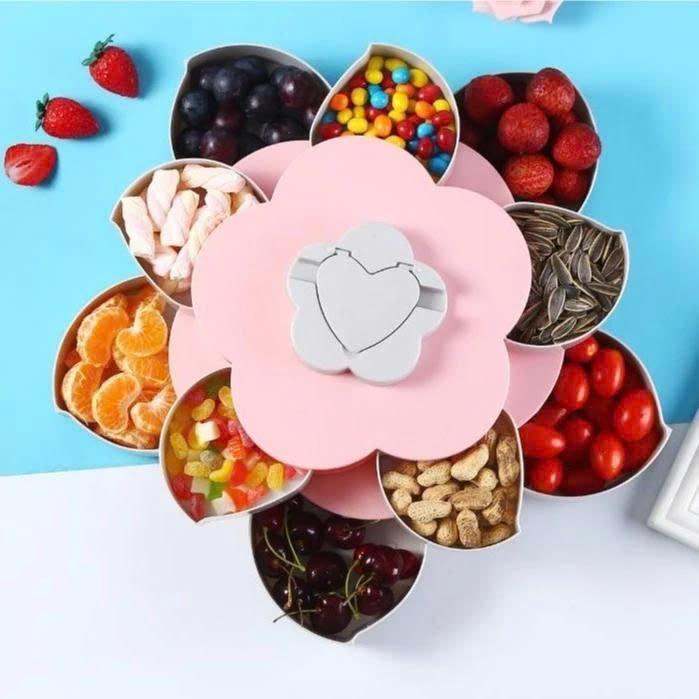 Khay đựng mứt bánh kẹo tết 2 tầng 10 cánh xoay 360 độ trưng bày bánh kẹo tết