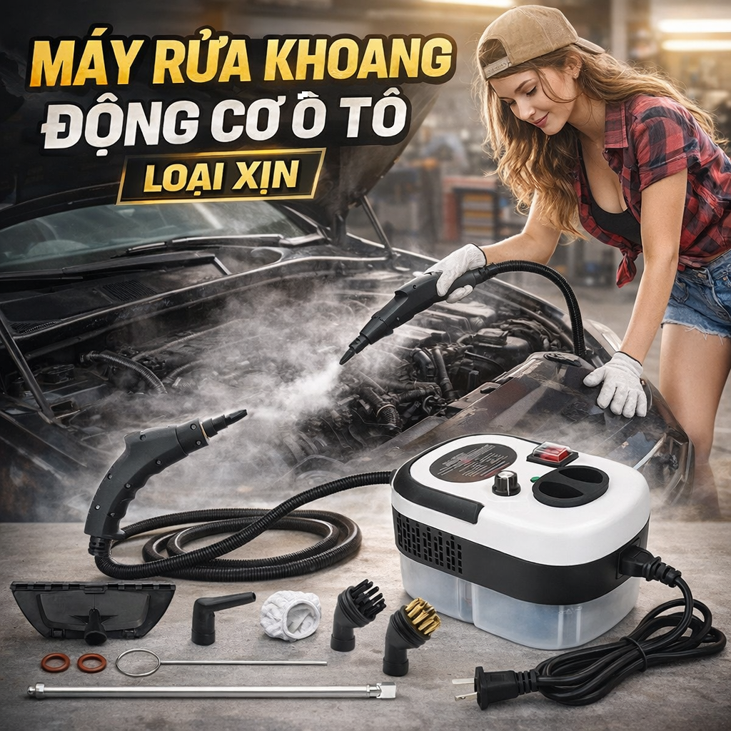 Máy Làm Sạch Hơi Nước Rửa Khoang Động Cơ Ô Tô – Vệ Sinh Điều Hòa, Cửa Kính Siêu Sạch