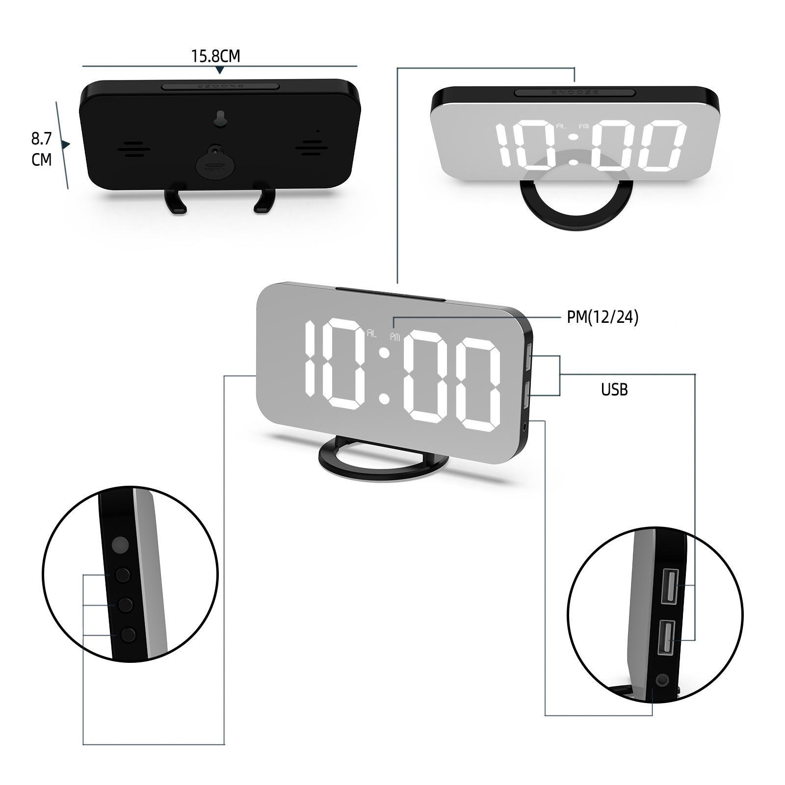 Electronic LED Digital  Clock Snooze Bedside  Dual USB