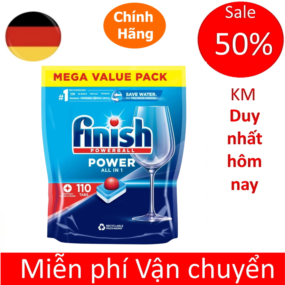 Viên rửa bát Finish all in one 110 viên với 10 chức năng tích hợp trong 1, viên finish dùng cho máy rửa bát chén nhập khẩu chính hãng