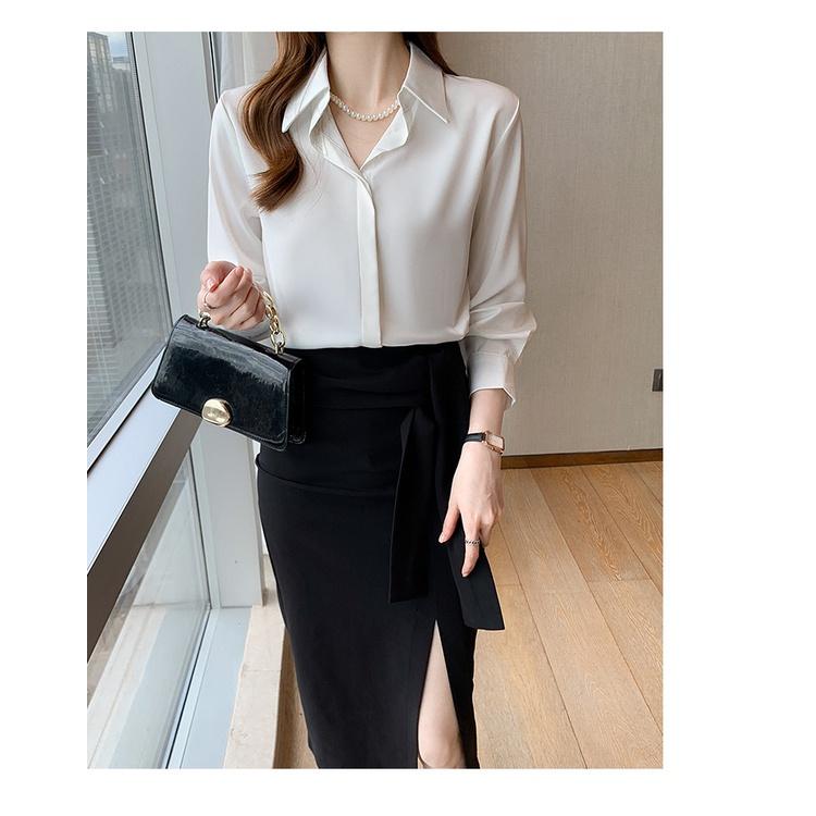 Áo Sơ Mi Nữ Công Sở Màu Trắng Cổ Đức CHIPY Kiểu Hàn Quốc Vintage Ulzzang Form Rộng Dài Tay Đẹp Chất Lụa Cao Cấp A2T