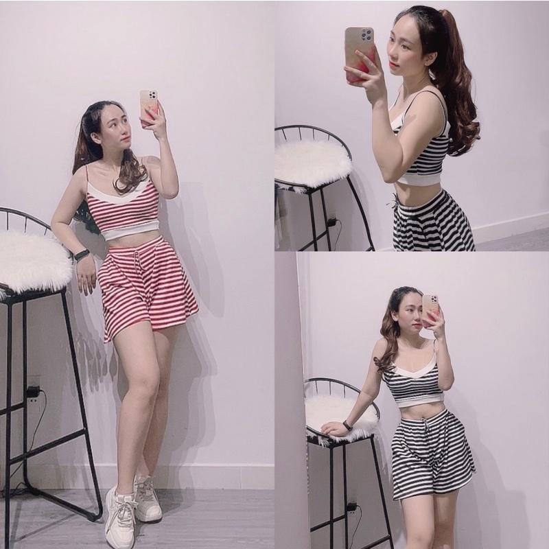 Set áo 2 dây sọc siêu cute - hình thật