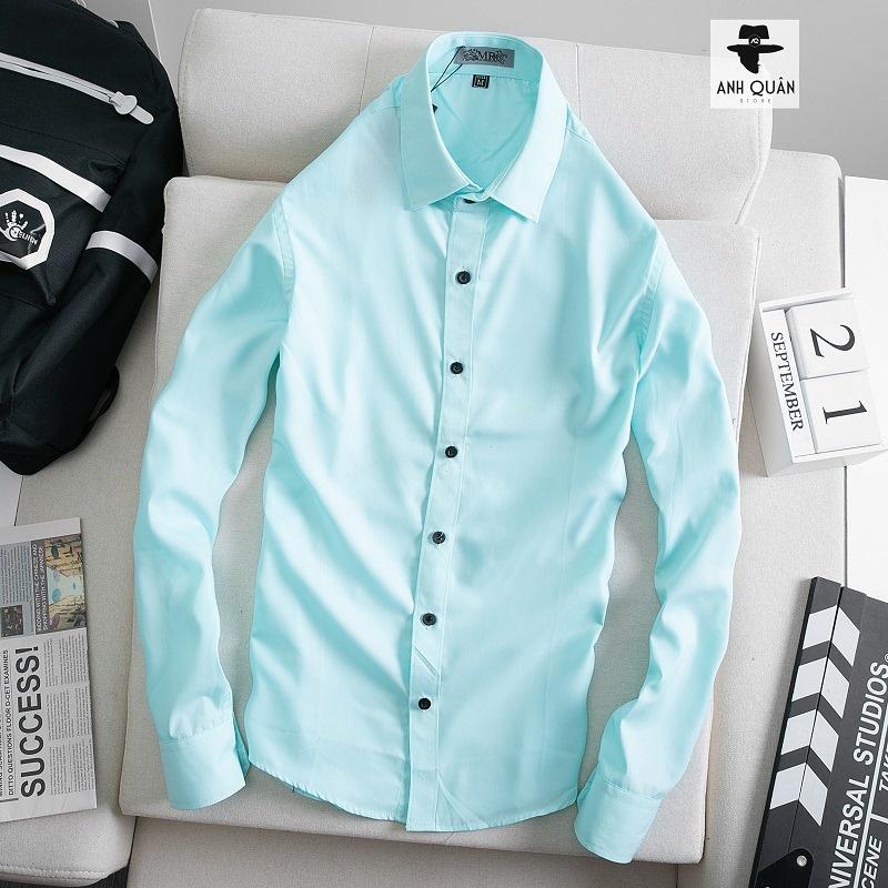 Sơ mi Nam Hàn Quốc màu Xanh Bạc Hà Vải Cotton lụa MỀM MỊN