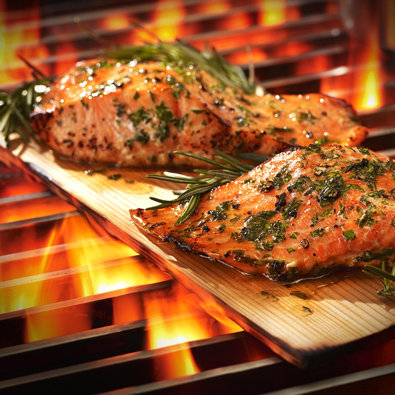 Bộ 5 Cây Tuyết Tùng Nướng Tấm Ván Cho Moister & Đậm Đà Hương Vị Hơn Cá Hồi Que BBQ Hải Sản Dụng Cụ Nhà Bếp Phụ Kiện Không-dính Nướng Thảm