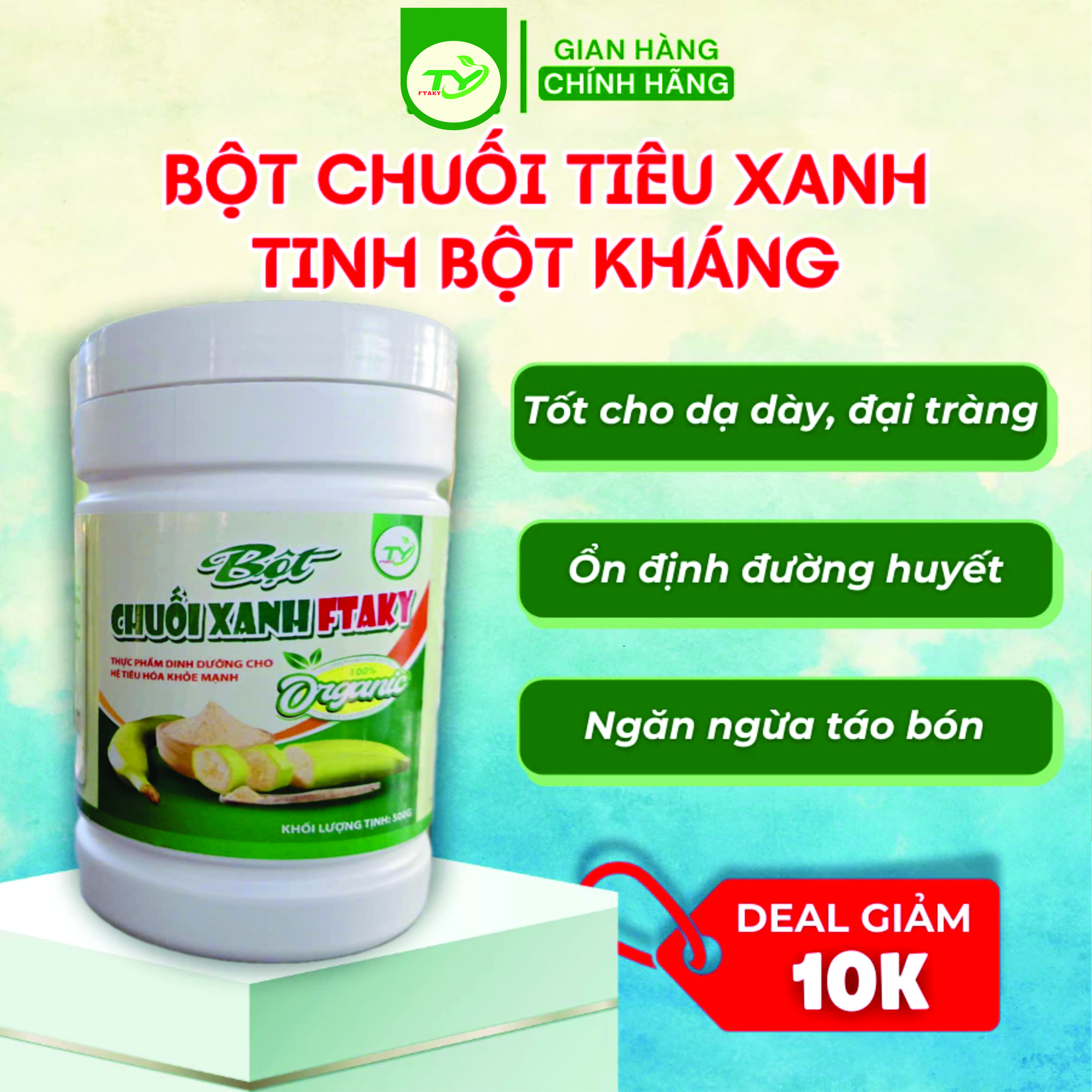 Tinh bột chuối tiêu xanh sấy lạnh FTAKY - Hàm lượng tinh bột kháng cao vượt trội 31,9% hỗ trợ tiêu hóa, đã được kiểm nghiệm