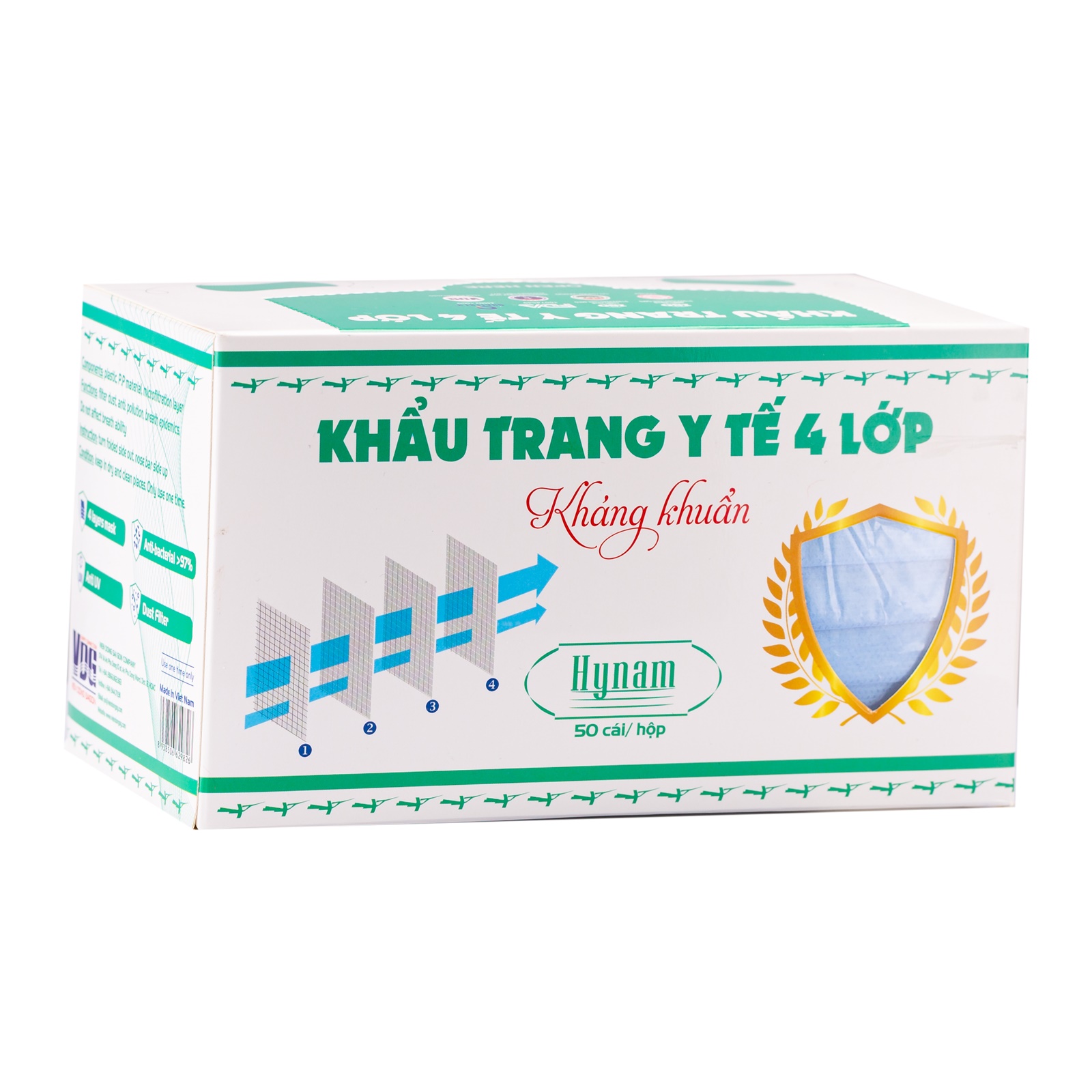 Khẩu trang y tế 4 lớp Hynam - Giấy lọc kháng khuẩn (Hiệu suất lọc (BFE) 97%) - (50 cái/ hộp)