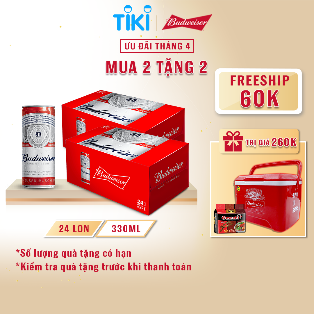 Combo 2 Thùng 24 Lon Bia Budweiser (330ml/ lon) [Date 14/4/2024]
