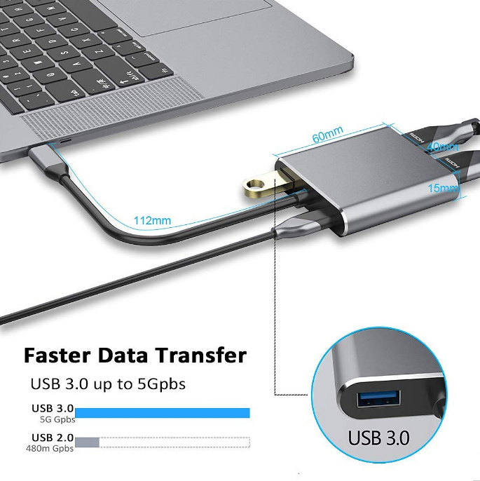 Cáp chuyển đổi từ chân Typec sang HDMI và VGA USB3.0 chất lượng 4K cho macbook điện thoại kết nối với tivi máy chiếu hỗ trợ DEX cáp typec to HDMI+VGA hub chuyển đổi usb type-C