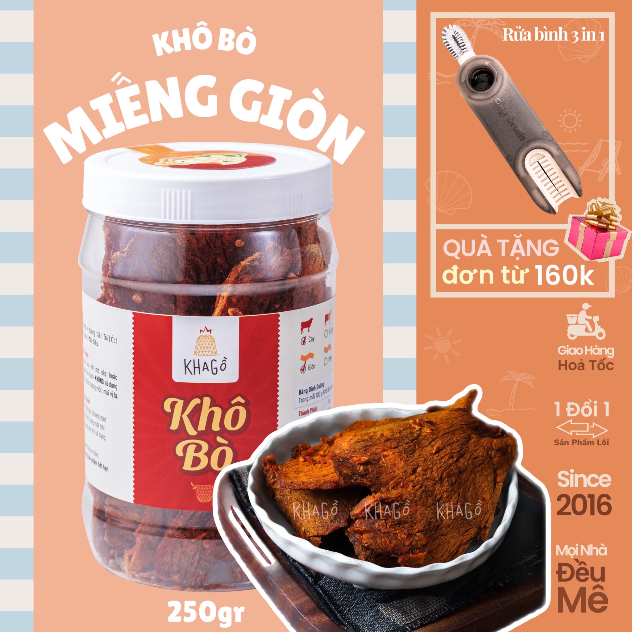 KHÔ BÒ MIẾNG GIÒN 250gr | KHA GỒ | Ăn Vặt Văn Phòng, Du Lịch, Tết, Sài Gòn Ngon