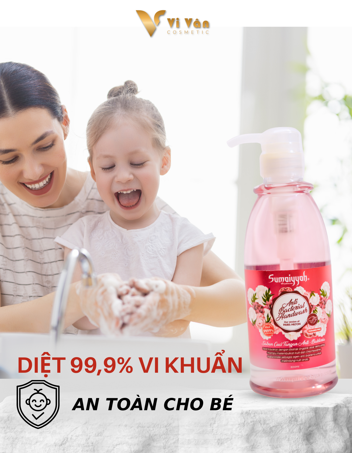 Nước rửa tay dạng gel diệt khuẩn hương hoa SUMAIYYA ANTI BACTERIAL HAND WASH dưỡng cấp ẩm da tay mềm mại Vi Vân