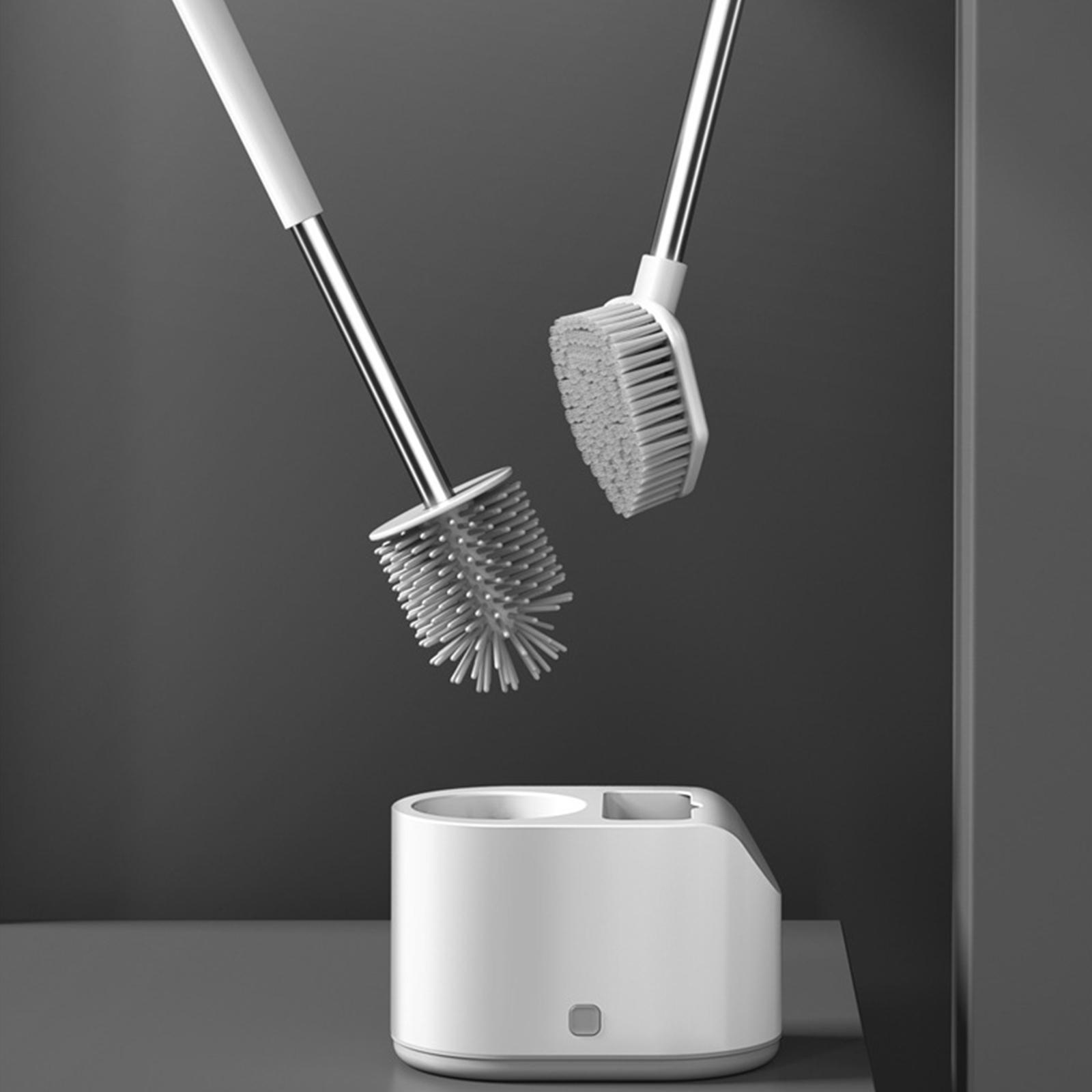 2PCS Toilet Brush and Holder Wall-mounted Soft Bristles Toilet Brush Cleaner No-drilling Bathroom Deep Cleaning