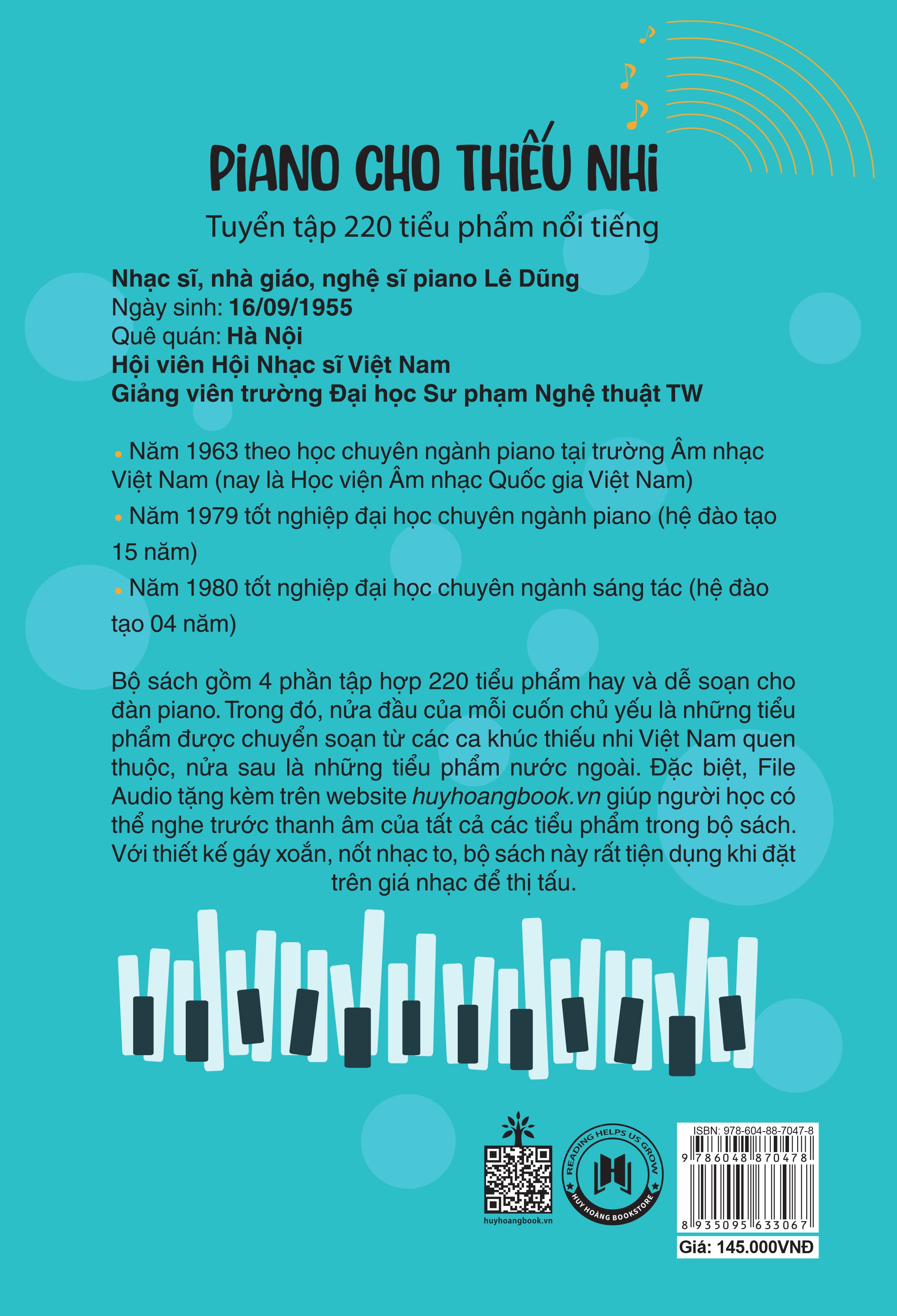 Sách- Piano Cho Thiếu Nhi, Tuyển Tập 220 Tiểu Phẩm Nổi Tiếng - Phần 1 của Lê Dũng (Kèm File Audio) (Tái Bản 2023)- 2HBooks