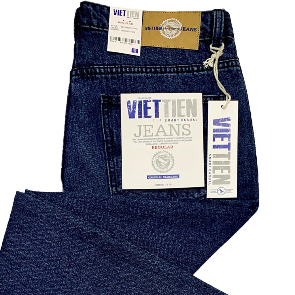 Viettien - Quần Jeans nam cao cấp dài Regular Màu Xanh đậm 100% Cotton Không giãn 6S7036