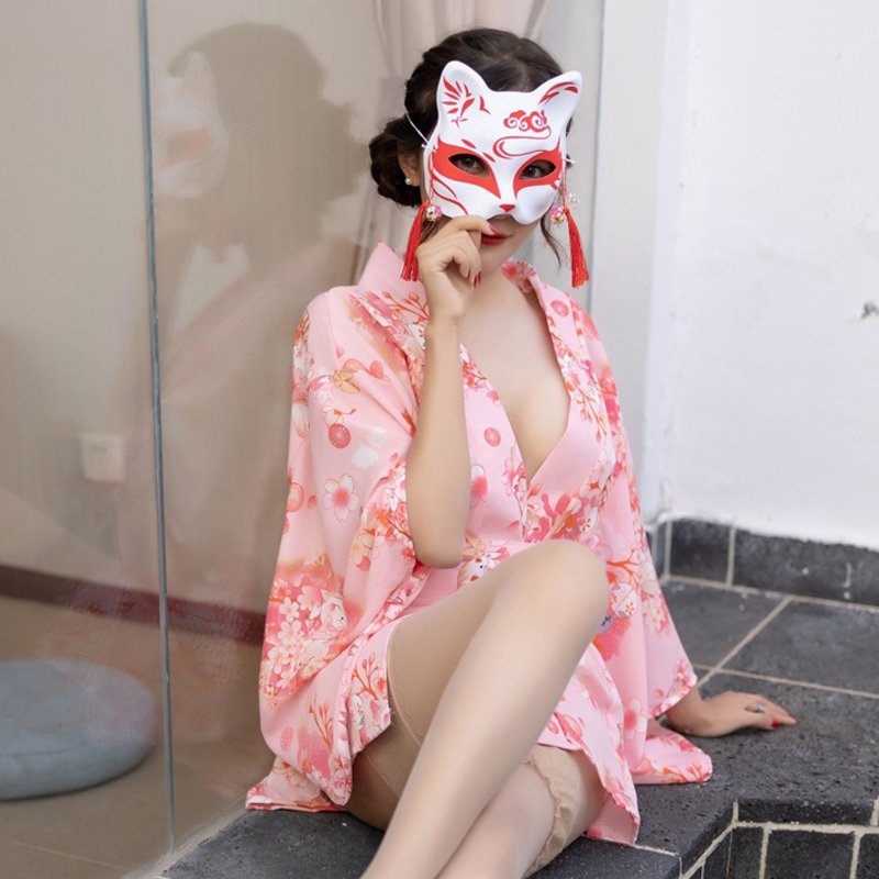 Váy ngủ áo choàng kimono hoa anh đào nhật bản cao cấp Q58 - Áo choàng kimono quyến rũ - Áo choàng ngủ nữ sexy gợi cảm