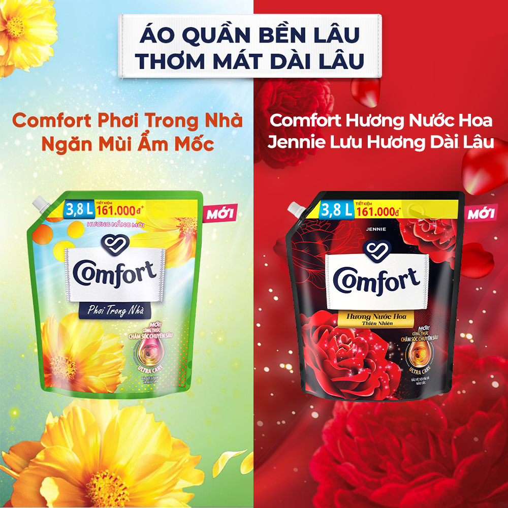 Nước xả làm mềm vải Comfort Hương Nước Hoa Thiên Nhiên Jennie túi 3.7L