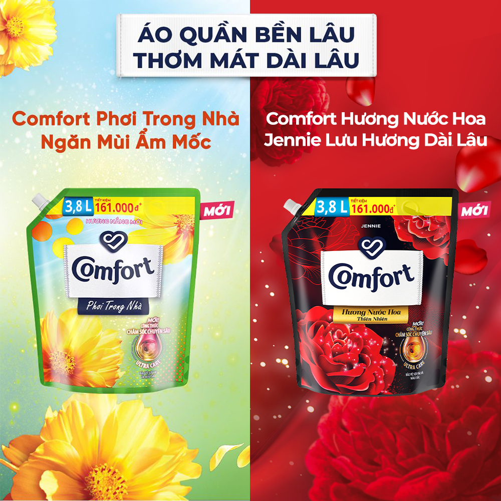 Combo 2 Túi Nước xả làm mềm vải Comfort Hương Nước Hoa Thiên Nhiên Jennie Túi 3.8L