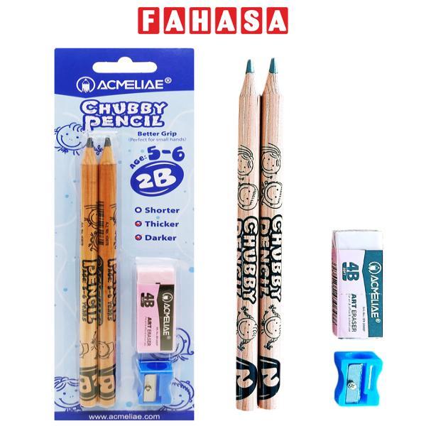 Vỉ 2 Bút Chì 2B Chubby Kèm Gôm Chuốt - Acmeliae 43070