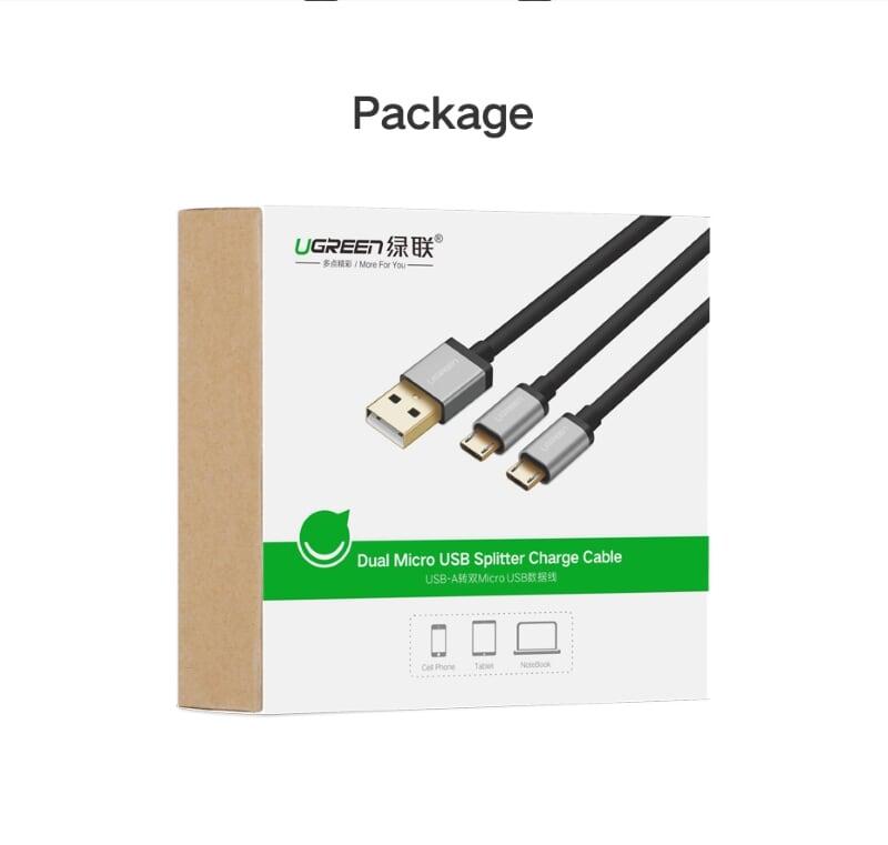 Ugreen UG40349US196TK 1.5M màu Đen Cáp sạc truyền dữ liệu USB 2.0 sang 2 đầu MICRO USB cao cấp - HÀNG CHÍNH HÃNG