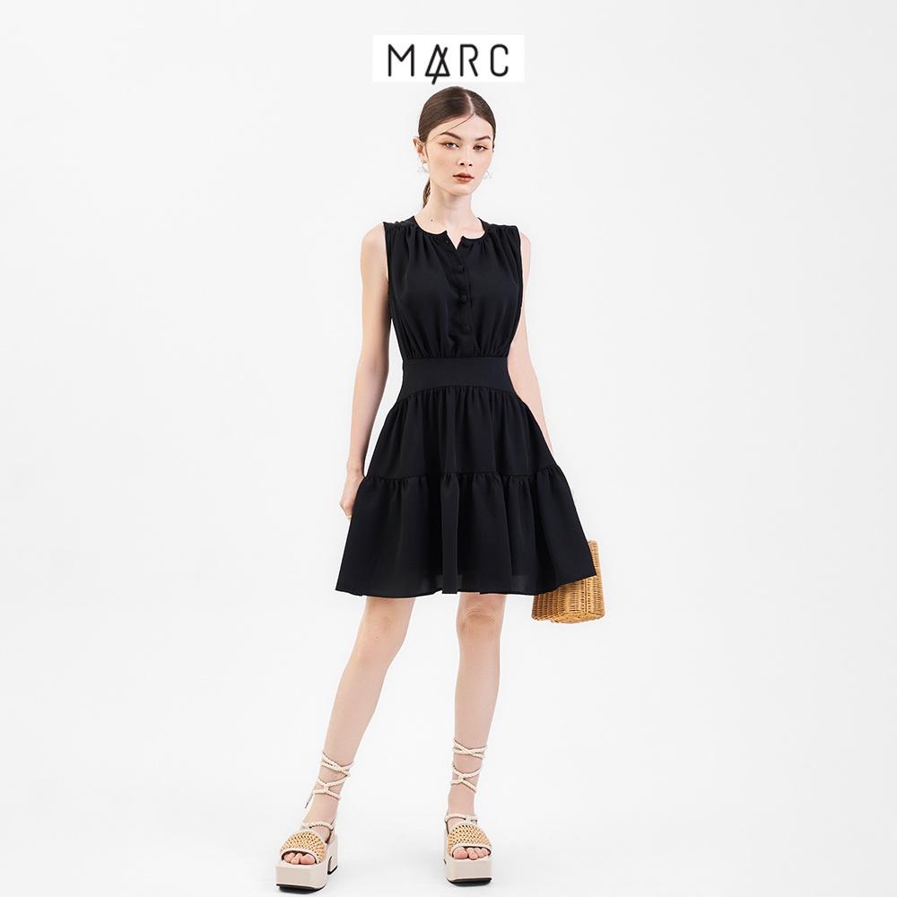 Đầm nữ MARC FASHION cổ tròn sát nách đính nút 2 tầng CBVH069922