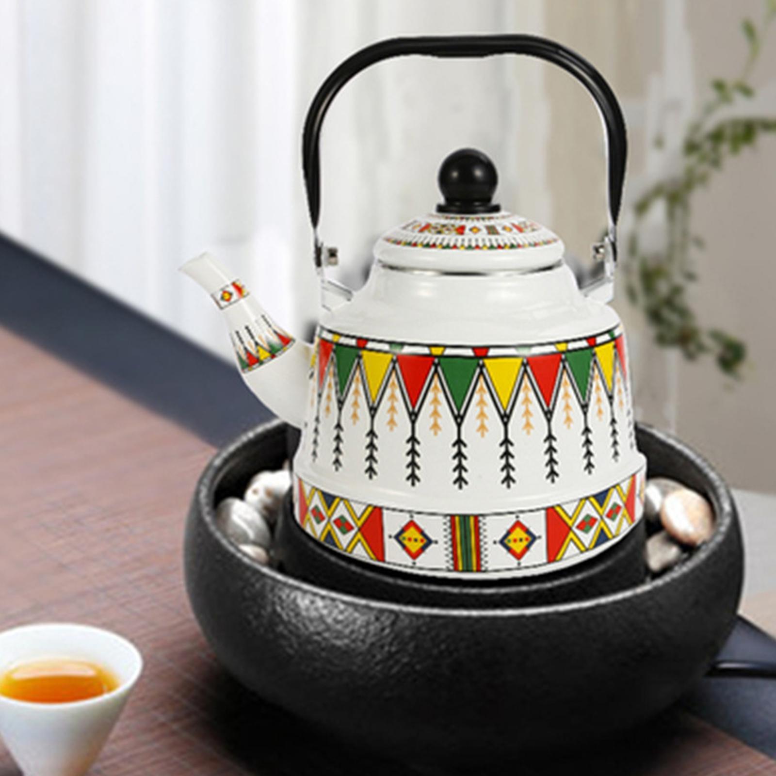 Vintage Enamel Tea Kettle Tableware 2.5L Hot Water Pot with Steel Handle