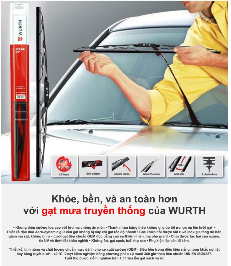 Cần gạt mưa có xương cao cấp Wurth WU-GM size 16 inches