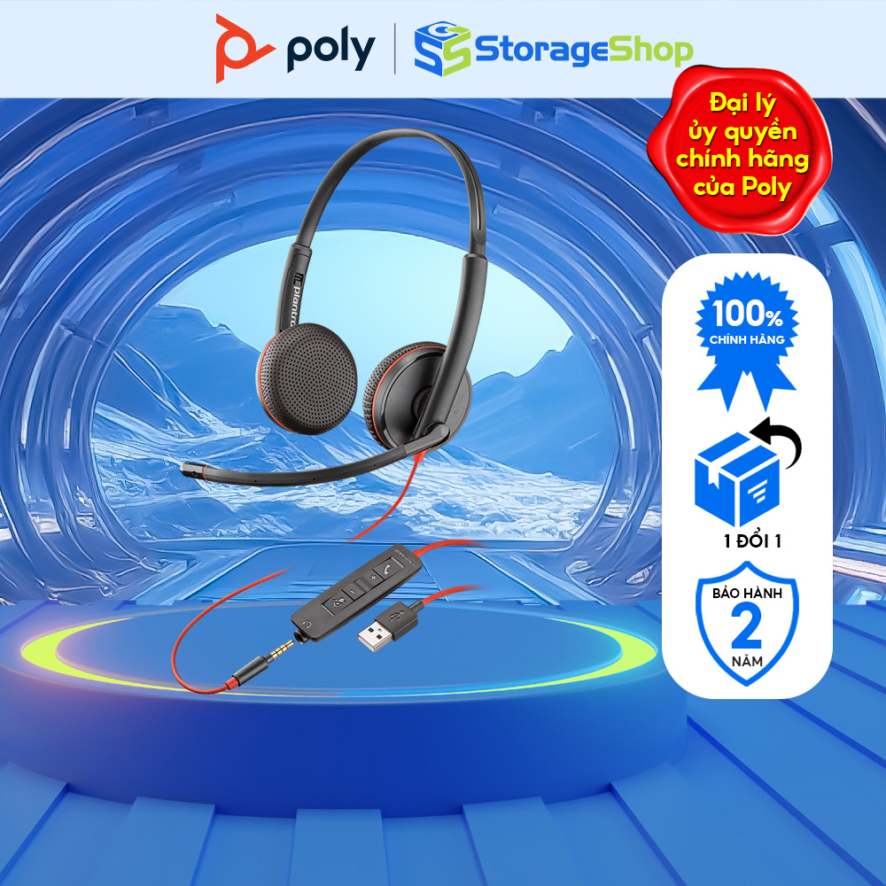 Tai Nghe Chụp Tai Có Dây Poly Blackwire 3225 USB-A Hàng Chính Hãng