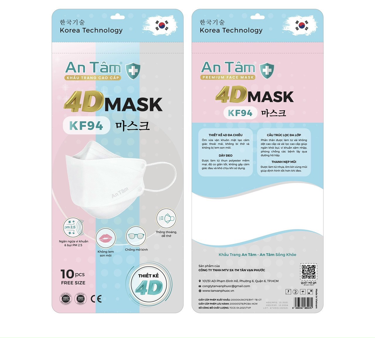 Sỉ 300 cái khẩu trang KF94 4D An Tâm, giá tận xưởng, nhiều màu, mix thùng, ship nhanh