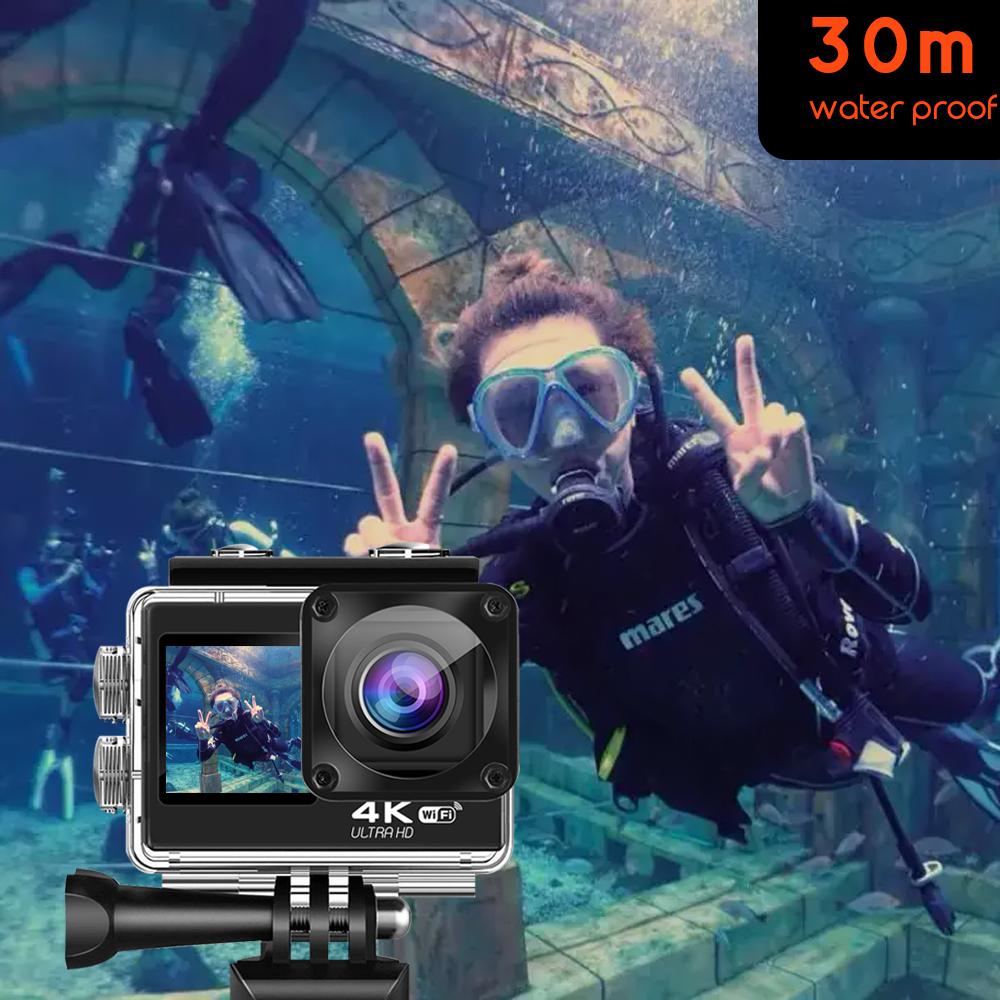 Camera Hành Động HD 4K 60fps 1080P 120fps WiFi 2 Inch 170D Ổn Định Chống Nước Dưới Nước Video Thể Thao Cam EIS Zoom 4x
