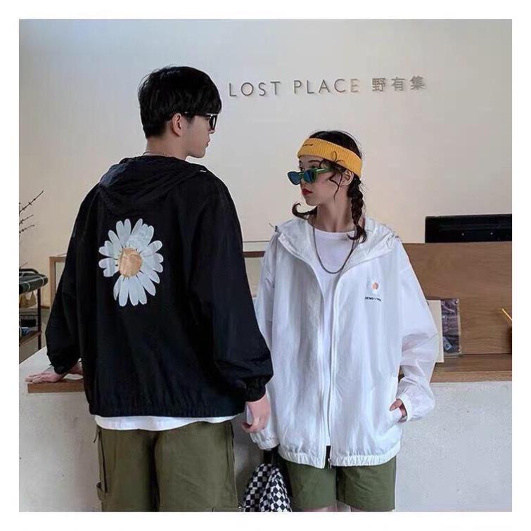 Áo khoác dù in hình Hoa Cúc dành cho cặp đôi cho nam cho nữ có mũ, jacket form rộng có 2 màu unisex ulzzang