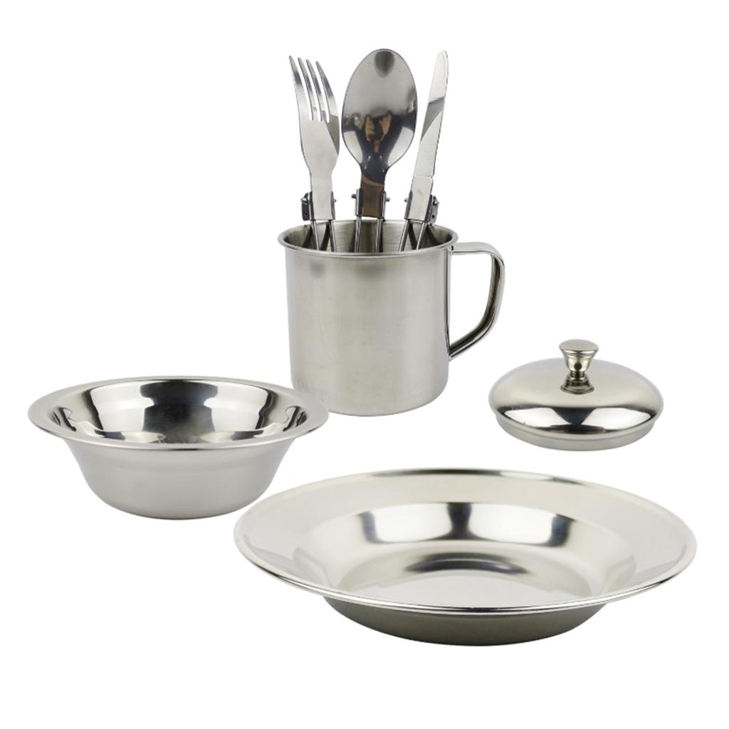 6 in 1 Outdoor Portable Tableware with Bowl Plate Cup for Camping Hiking