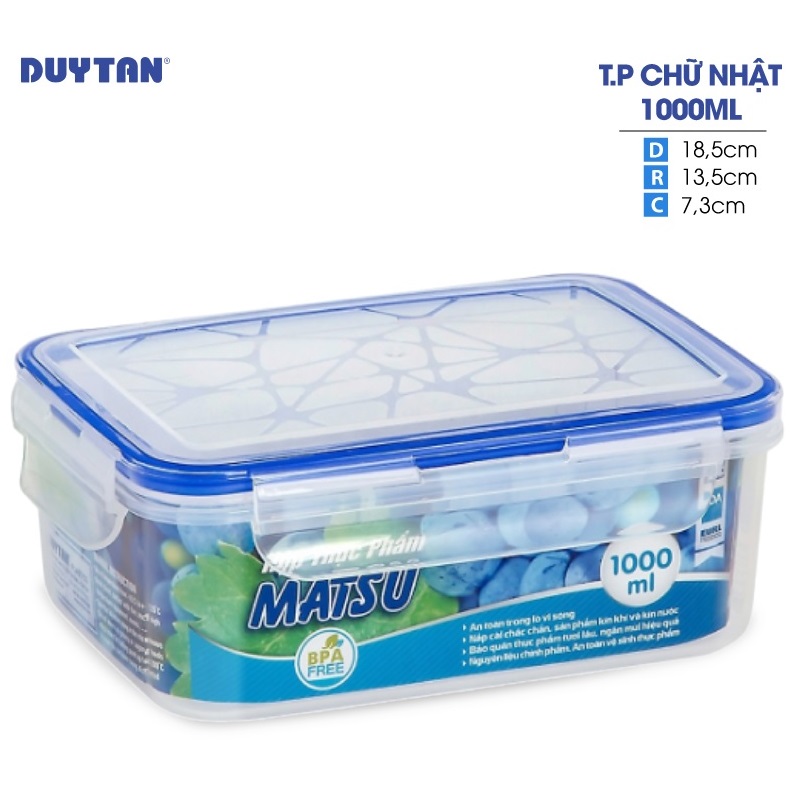 Hộp đựng thực phẩm chữ nhật nhựa Duy Tân Matsu 1000ml - 03192 - Hàng chính hãng