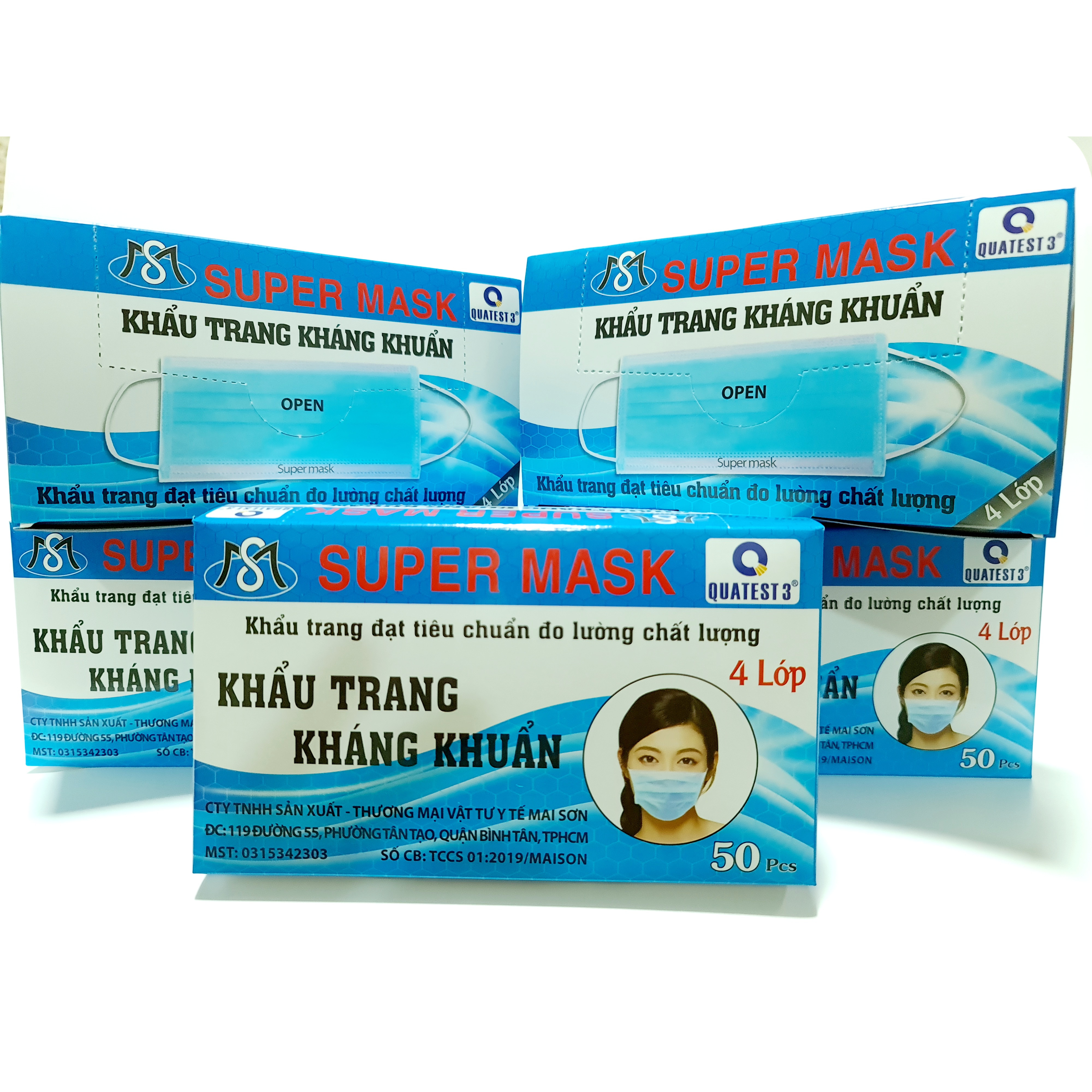 Combo 05 hộp khẩu trang y tế kháng khuẩn Super Mask ( 04 lớp, hộp 50 cái)